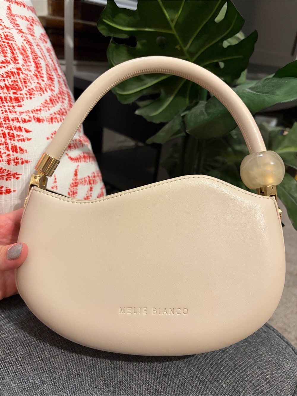 Nellie Bianco Cream Curved Top-Handle Shoulder Bag